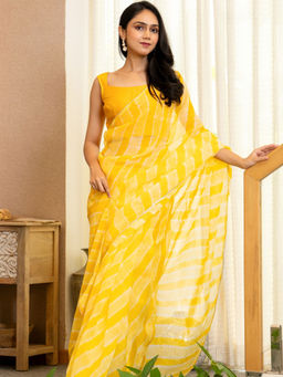 Pretty Pallu - Yellow Printed Saree with Unstitched Blouse