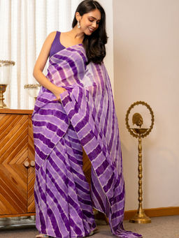 Pretty Pallu - Purple Printed Saree with Unstitched Blouse