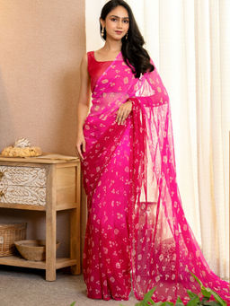 Pretty Pallu - Pink Printed Saree with Unstitched Blouse