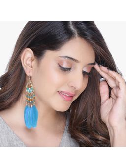 Yellow Chimes - Blue and Gold-Toned Handcrafted Classic Drop Earrings