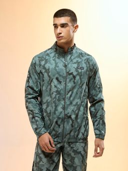 Technosport - Men Green Printed Slim Fit High Neck Sports Jacket
