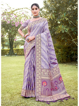 Sangam Prints - Violet Silk Woven Work Traditional Tassels Saree with Unstitched Blouse