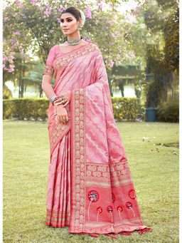 Sangam Prints - Light Pink Silk Woven Work Traditional Tassels Saree with Unstitched Blouse