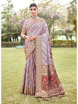 Sangam Prints - Purple Silk Woven Work Traditional Tassels Saree with Unstitched Blouse