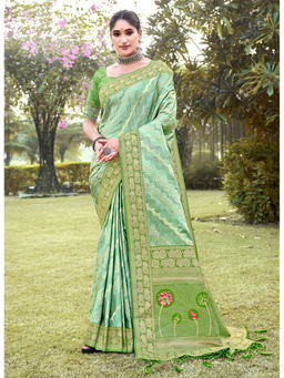 Sangam Prints - Light Green Silk Woven Work Traditional Tassels Saree with Unstitched Blouse