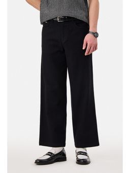 Snitch - Black Textured Regular Casual Trouser for Men