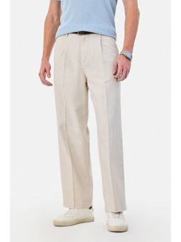 Snitch - Cream Solid Relaxed Casual Trouser for Men