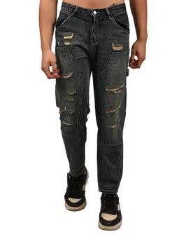Odette - Blue Denim Solid Ripped and Faded Jeans for Men
