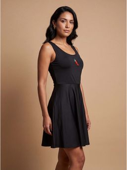 MIXT by Nykaa Fashion - Black Chili Embellished Scoop Neck Skater Dress