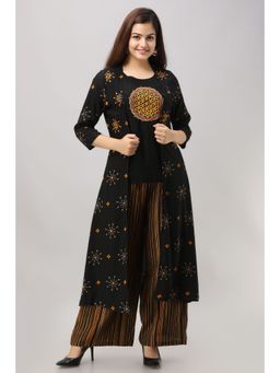 Nehamta - Black Rayon Slub Top, Shrug & Palazzo (Set of 3)