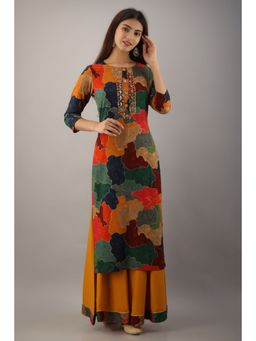 Nehamta - Multicolor Rayon Kurta & Divider Palazzo (Set of 2)