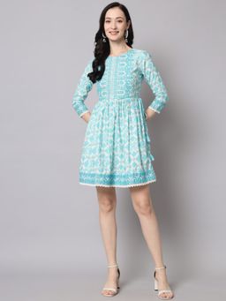 Nehamta - Turquoise Muslin Mini Dress