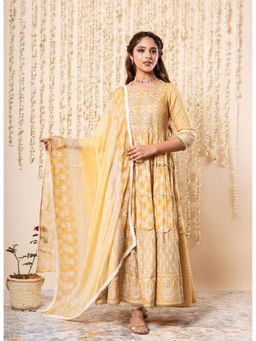 Nehamta - Mustard German Rayon Anarkali Kurta & Dupatta (Set of 2)