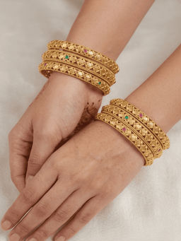 GRIIHAM - Gold Plated Classic Floral design 6 bangles (Pack of 6)