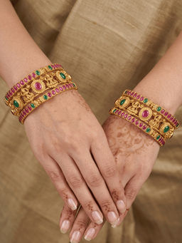 GRIIHAM - Multicolor Gold plated antique Temple bangles 6 bangles (Pack of 6)