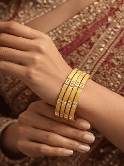GRIIHAM - Women Italian Micro Gold Plated Sleek Design Bangles (Pack of 4)