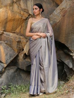 Swtantra - Dusk Chiffon Saree With Handmade Lace on Edge Without Blouse