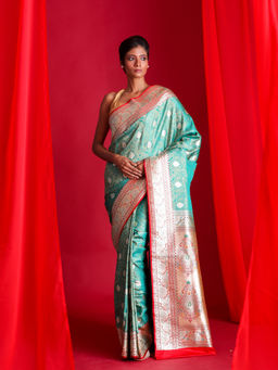 Beatitude - Green Woven Banarasi Saree with Unstitched Blouse