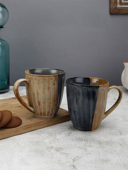 Miah Decor - Studio Pottery Blue & Brown Mugs- Set Of 2