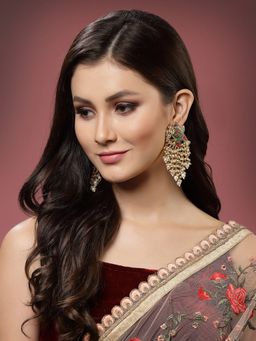 PANASH - Gold Plated Meenakari Floral Pearl Drop Earrings
