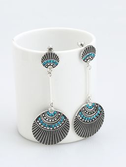 Yellow Chimes - Silver-Plated Blue Stone-Studded Danglers
