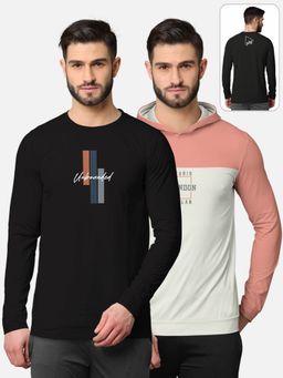 BULLMER - Trendy Front & Back Printed Full Sleeve T-shirt For Men Multi-color (Pack of 2)