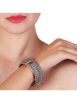 Adwitiya - Women Silver Plated Embellished Designer Hand Cuff