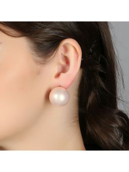 Adwitiya - Women Gold Plated Pink Pearl Tops Stud Earrings