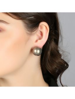 Adwitiya - Women Gold Plated Grey Pearl Tops Stud Earrings