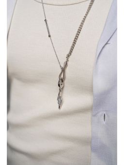 Isharya - Chrome Hook & Bar Necklace In Rhodium Plating