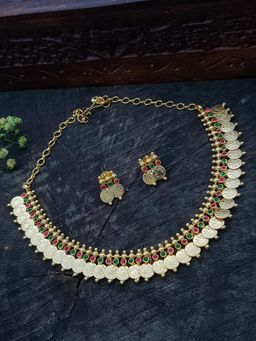 GRIIHAM - Gold Plated Traditional Short Kasu Chain Jewellery Set