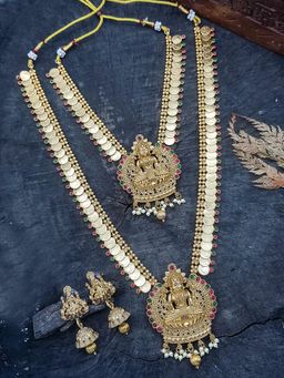 GRIIHAM - Multi-Color Premium Gold Finish Kasu Temple Jewellery Set