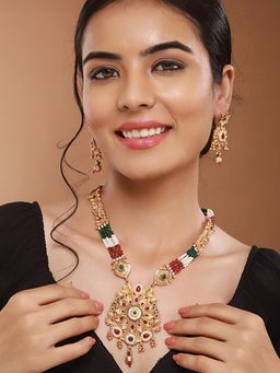 Saraf RS Jewellery - Gold Plated Stone Studded Long Bridal Jewellery Set