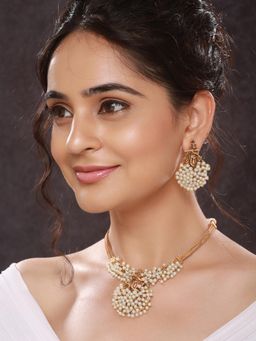 Saraf RS Jewellery - Gold Plated Pearl Beaded Shri Krishna Motif Designer Jewellery Set