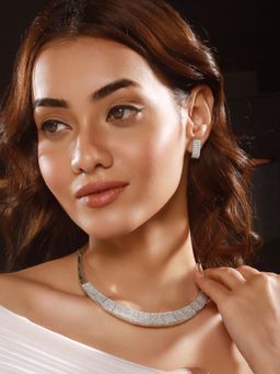 Saraf RS Jewellery - Silver Plated Zircon Studded Collar Necklace Set