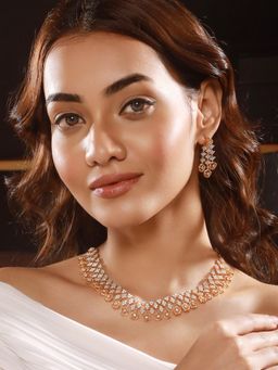 Saraf RS Jewellery - Gold Dual Toned C Zircon Studded Necklace Set