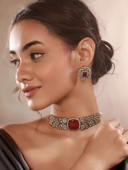 Saraf RS Jewellery - Gold Toned Ruby Red Moissanite Kundan Choker Jewellery Set