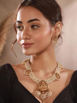 Saraf RS Jewellery - Gold Plated Pearl Haram Temple Lakshmi Pendant Jewellery Set