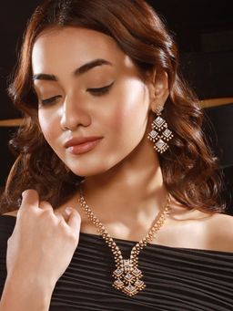 Saraf RS Jewellery - Gold Toned Cubic Zirconia Studded Necklace Jewellery Set