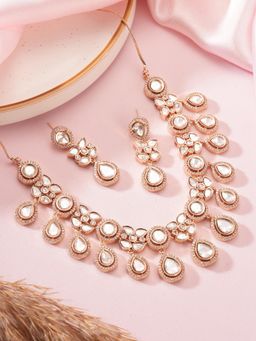 Saraf RS Jewellery - Gold Plated Polki Kundan Studded Floral Jewellery Set