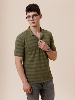 Crocodile - Mens Tonal Melange 1X1 Striped Polo T-Shirt In Green