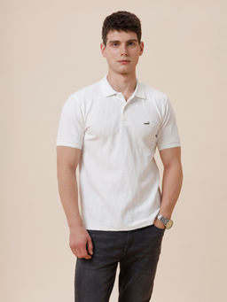 Crocodile - Mens Bold Geometric Jacquard Polo T-shirt In White