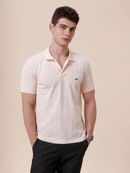 Crocodile - Mens Tonal Cross Self Textured Polo T-shirt In Peach