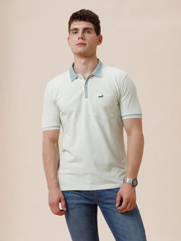 Crocodile - Mens Melange Solid Plated Collar Cuff In Green Melange Polo T-Shirt