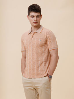 Crocodile - Mens Stripe Half Sleeve Casual Orange Polo T-Shirt