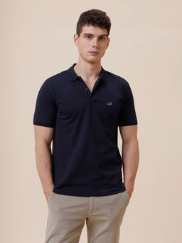 Crocodile - Mens Solid Half Sleeve Casual Navy Blue Polo T-Shirt