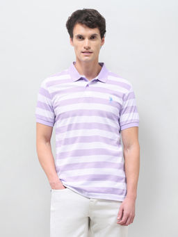 U.S. POLO ASSN. - Lavender Purple Striped Pique Slim Fit Men's T-Shirt