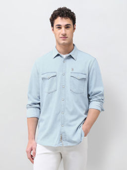 U.S. Polo Assn. Denim Co. - Light Blue Solid Regular Fit Cotton Men's Shirt