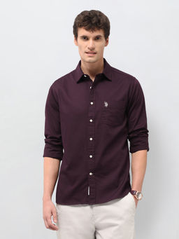 U.S. POLO ASSN. - Wine Solid Tailored Fit Cotton Men's Shirt