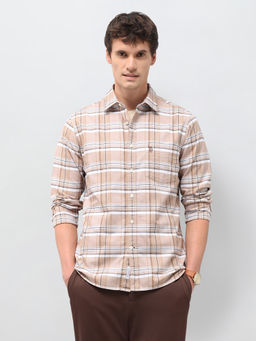 U.S. POLO ASSN. - Beige Plaid Tailored Fit Cotton Men's Shirt